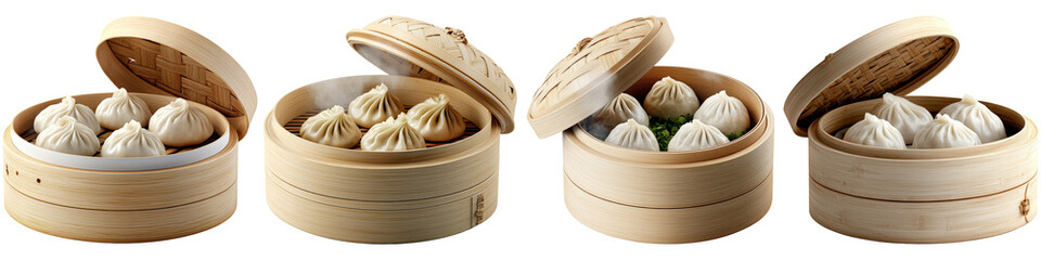 Steamed dumplings in bamboo steamers, showcasing a variety of flavors and textures. Ideal for food lovers and culinary enthusiasts.