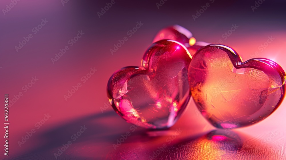 Poster softly glowing hearts against a gradient background transitioning from deep maroon to light pink, su