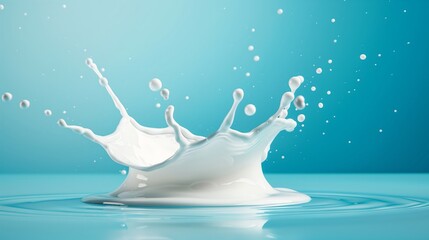 Dynamic splash of white liquid forming wave-like shape against clear blue background symbolizing freshness and fluidity