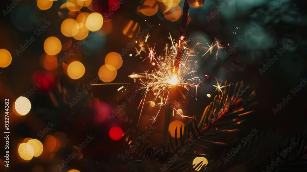 Aufkleber sparkler in focus with bokeh lights