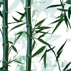 Seamless pattern of peaceful bamboo stalks and leaves