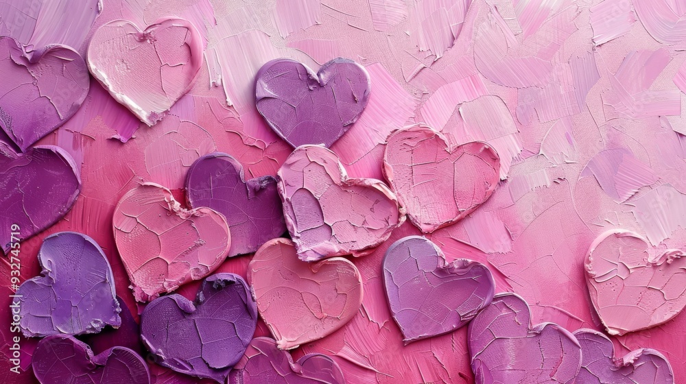 Poster subtle heart pattern in various shades of pink and purple, creating a soothing and romantic backdrop