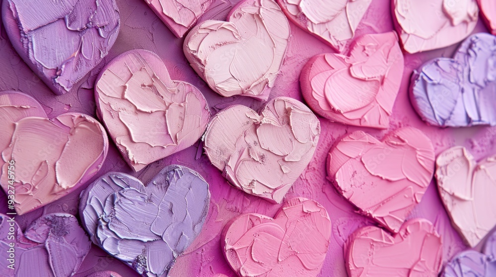 Poster subtle heart pattern in various shades of pink and purple, creating a soothing and romantic backdrop