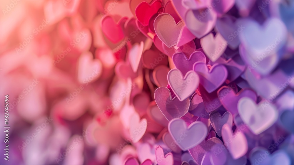 Poster subtle heart pattern in various shades of pink and purple, creating a soothing and romantic backdrop