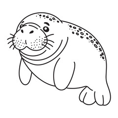 Line art of dugong cartoon vector