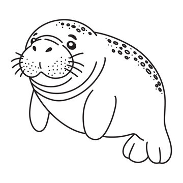 Line art of dugong cartoon vector