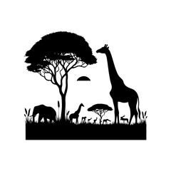 Giraffe vector black color silhouette solid white background