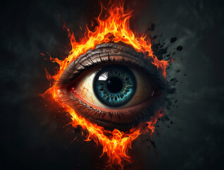 Abstract burning fire inside, flames coming out of eye sockets