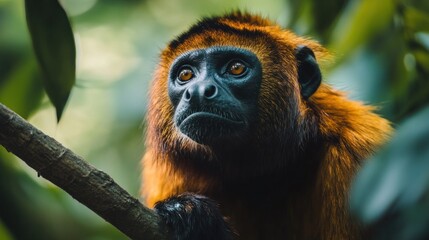 Fototapeta premium A species of exotic howler monkey known in Latin as Alouatta background wallpaper AI generated image