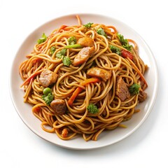 Delicious Japanese Yakisoba Street Food Served on a White Plate Perfect for Culinary Inspiration and Recipe Sharing