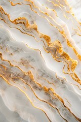Fototapeta premium Abstract white and gold marble background, with golden waves of liquid flowing on the surface, creating an elegant composition for luxury or design elements. 