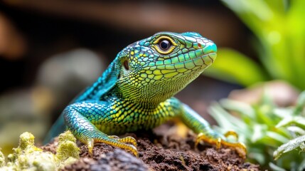Fototapeta premium Close-up of a lizard reptile species in Indonesian as the Panana lizard or Latin name Tiliqua gigas background wallpaper AI generated image