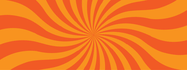 Minimal sunrise radiate striped geometric circus light orange sunburst ray vector backdrop texture background. orange and red retro poster shine spiral template design.	
