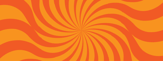 Minimal sunrise radiate striped geometric circus light orange sunburst ray vector backdrop texture background. orange and red retro poster shine spiral template design.