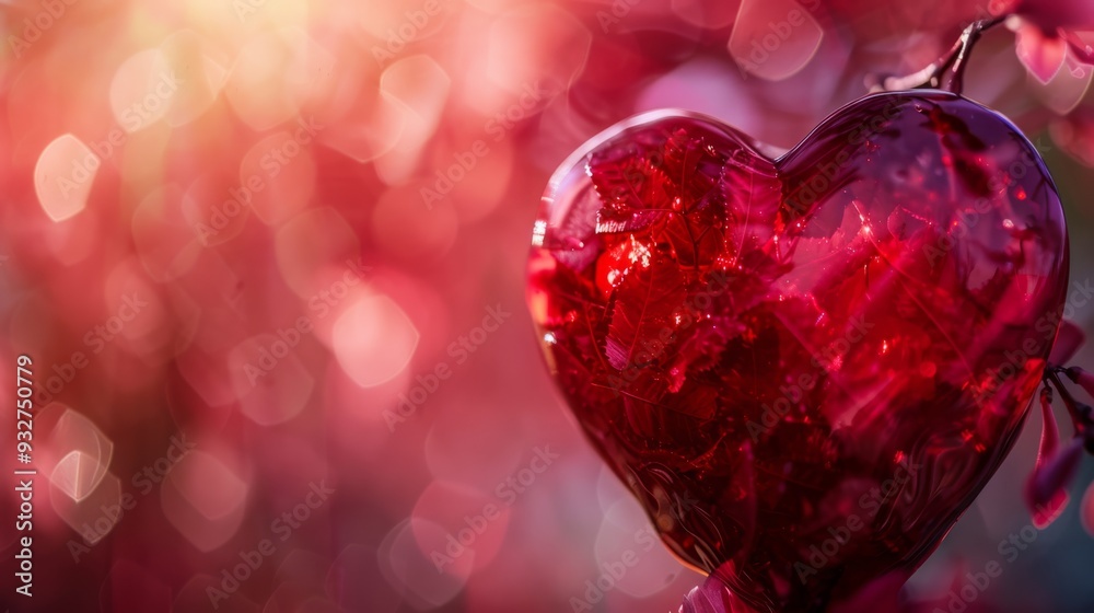 Poster vibrant red heart-shaped background with soft gradients blending from deep crimson to pink, evoking 