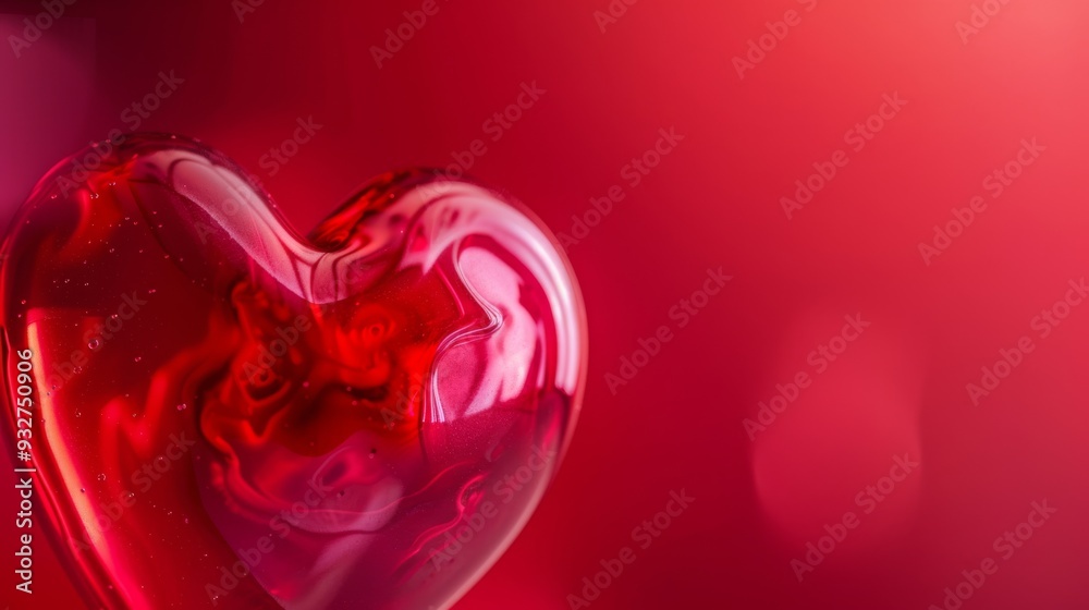 Poster vibrant red heart-shaped background with soft gradients blending from deep crimson to pink, evoking 