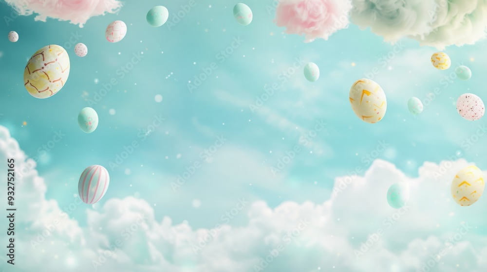 Aufkleber whimsical easter card background featuring a dreamy scene of a pastel sky with floating easter eggs 