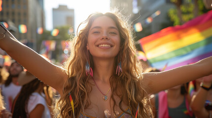 A lively and colorful pride parade with participants