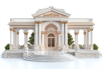 Obraz premium Luxurious garden pavilion featuring marble flooring, intricate sculptures, and regal decor, presented in a photorealistic style