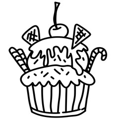 hand drawn cupcake doodle cartoon