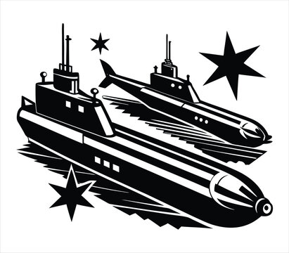 black submarines with stars clip art preview