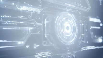 Obraz premium Futuristic white digital interface with geometric abstract elements, creating a sleek and clean aesthetic.