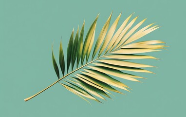 Fototapeta premium Single palm leaf on a blue background.