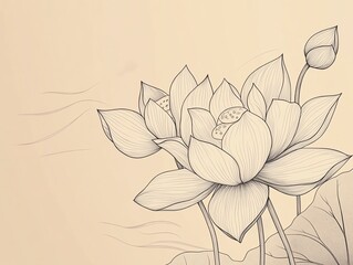 Fototapeta premium Elegant line drawing of a lotus flower on a beige background