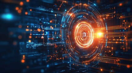 Digital information technology concept Future technology on modern blue background