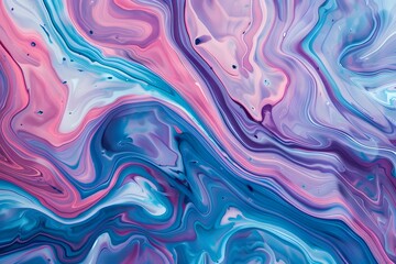 Obraz premium An abstract painting with swirling patterns of purple, blue and pink paint, resembling the colors found in marble