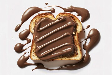 Obraz premium a golden slice of toast generously smeared with a rich, velvety chocolate hazelnut spread