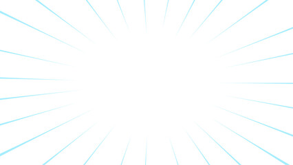 Obraz premium シンプルな水色の集中線のフレーム - 放射状に広がる漫画の効果線の背景素材 - 16:9