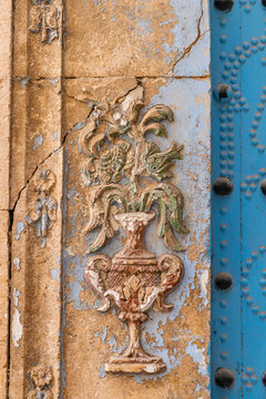 Tunis, Tunisia. Decorative tile work on a house near the Tunis Souk.