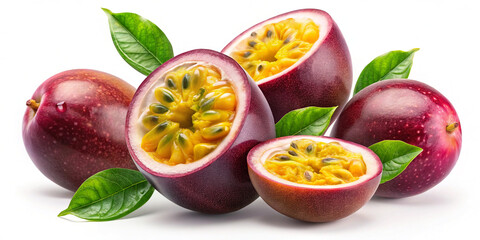 Falling passionfruit with clipping path in full depth of field