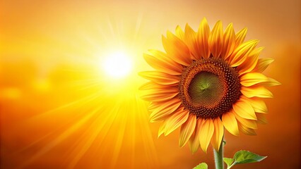 Obraz premium Vibrant sunflower basking in sunlight against a yellow and orange gradient backdrop