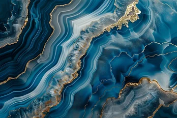Acrylglasbilder Kristalle Blue agate, teals. white and gold lines, flowing texture, high definition wallpaper, high resolution, high detail,   © Kdhtdg