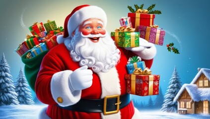 A jovial Santa Claus with a robust build and a warm