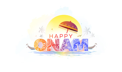 Concept of Onam Festival Vector illustration. Background of Racing a snake boat during the 'Onam' festival. Onam festival is celebrated in Kerala, India.