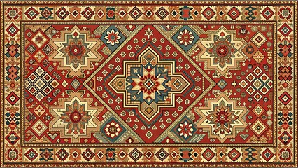 Seamless Caucasian style antique rug pattern for fabric and decor applications