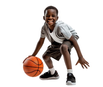 Happy young African American basketball player, cut out