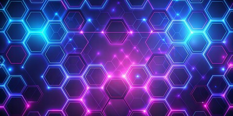 Fototapeta premium Abstract background with purple and blue glowing hexagons and lines