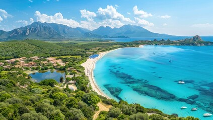 Aerial View of a Picturesque Beach and Mountain Landscape