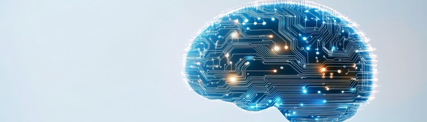 Digital representation of a human brain showcasing neural networks and artificial intelligence technology. Perfect for innovation and tech concepts.