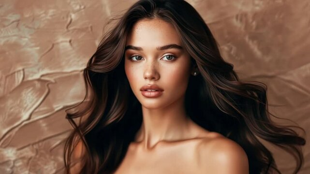 A model with beautiful long hair is posing.