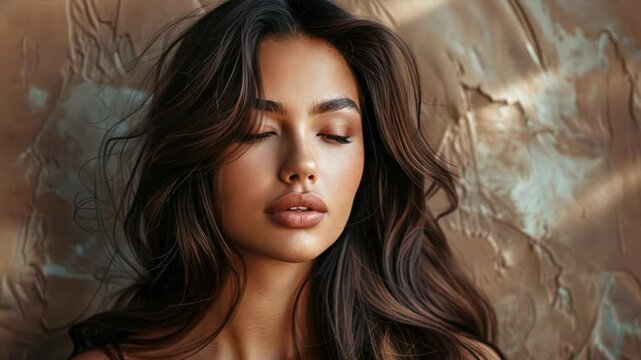 A model with beautiful long hair is posing.