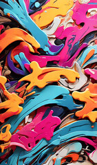 Obraz premium A Vibrant colors design of abstract graffiti texture, a mix of abstract text and graffiti, background wallpaper style, wide banner style 