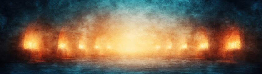 Fototapeta premium Eerie Candlelit Ambiance in an Ancient Crypt with Warm Glowing Light