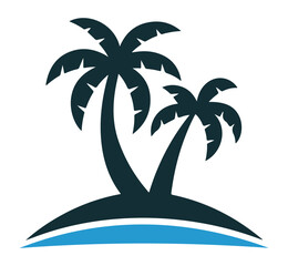 a minimalist vector logo featuring the outline of a single palm tree.