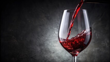 Macro shot of red wine poured into a glass on a dark background