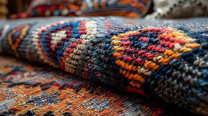 Fototapeta premium Colorful Woven Rug Texture Close-Up